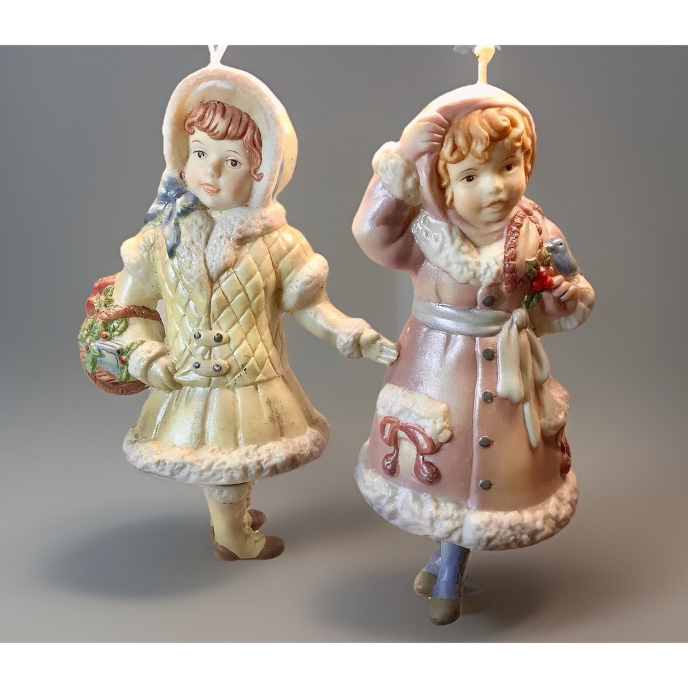 2 Victorian Girls Christmas‎ Ornaments Dangling Legs 5 Inches So Cute !
